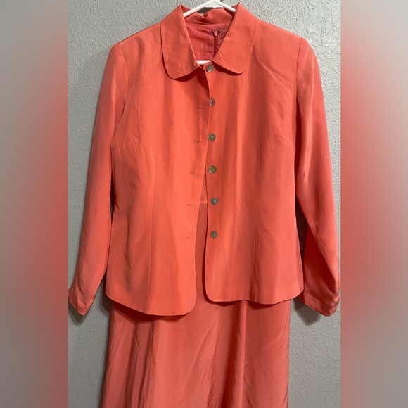 Victoria Holley size 8 Petite peach coral silk jacket dress set suit - Picture 2 of 13